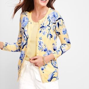Talbots Small Petite Yellow Blue Floral Charming Cardigan SP West Palm Regency